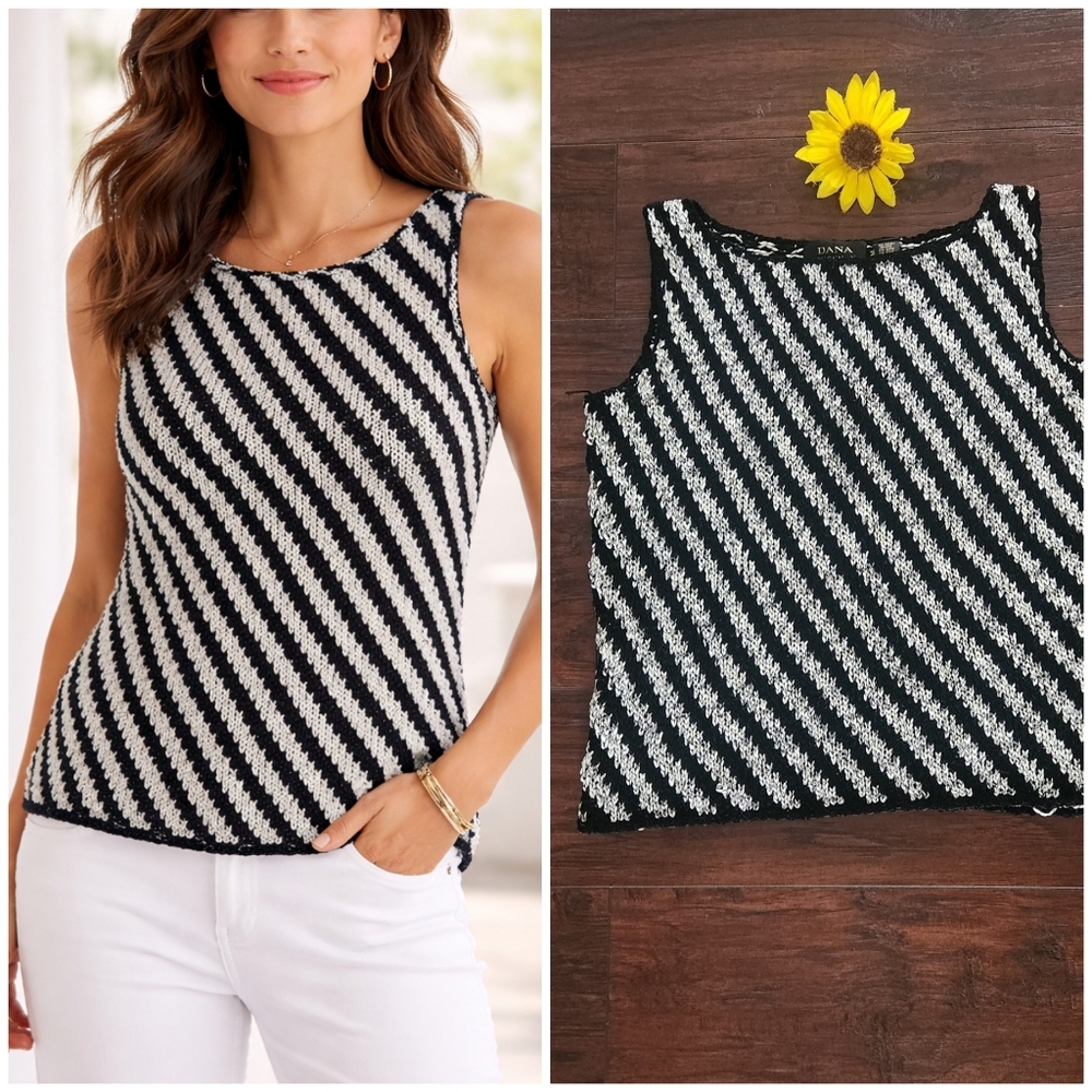 Dana Buchman Black and White Striped Women's Top 🖤